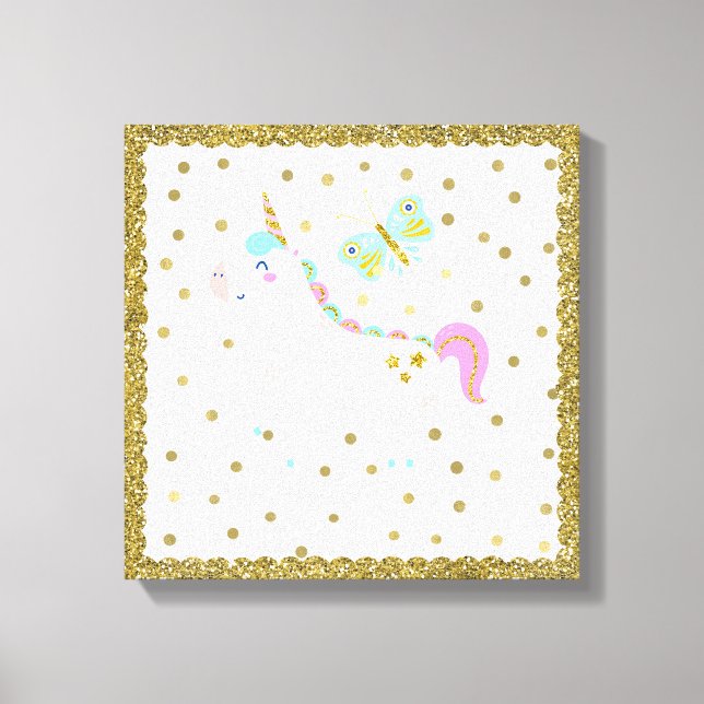 Toile Pink & Gold Glitter Unicorn Girls Menace Nursery (Recto)