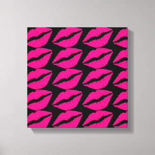 Toile Pink lipstick baiser pop art rose et noir