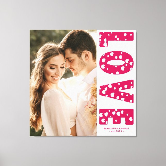 Toile Pink Love Hearts Couples Photo Valentines (Recto)