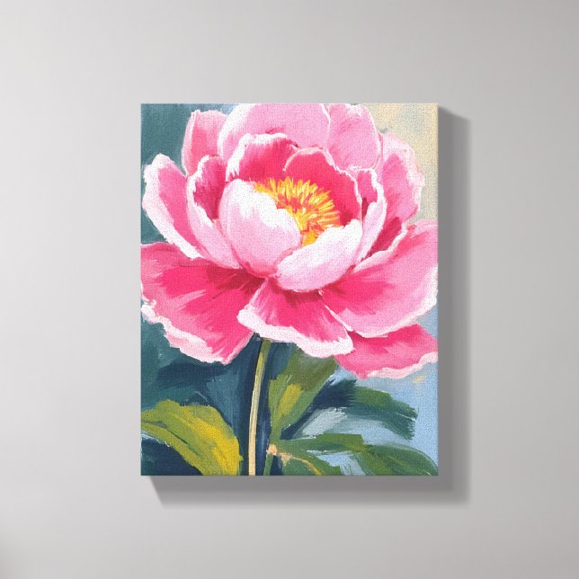 Toile Pink Peony Flower Watercolor Painting (Recto)