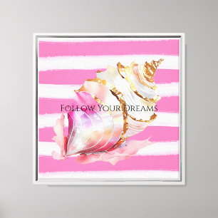 Toile Pink Watercolor Beach Strips Gold Shell