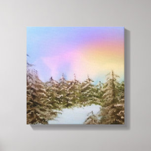 Toile Pins neigeux au lever du soleil Paysage hivernal o