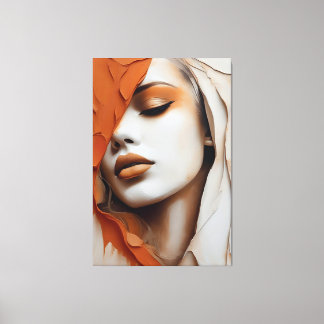 Toile Pintura Rosto de mulher cor laranja e bege 