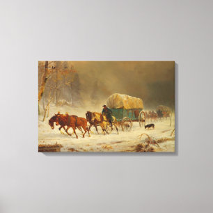 Toile Pionniers bravant une tempête de neige rentrant ch
