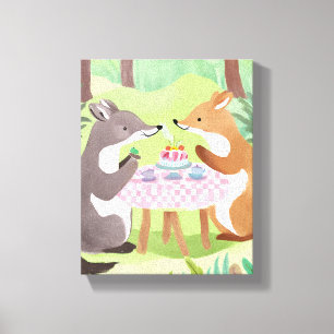 Toile Pique-nique d'animaux de forêt   Aquarelle fantais
