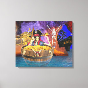 TOILE PIRATE SKELETTE DANS UN BARREAU