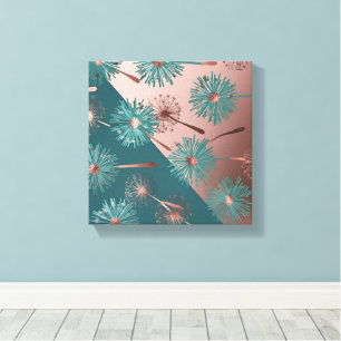 Toile Pissenlits turquoise et cuivre