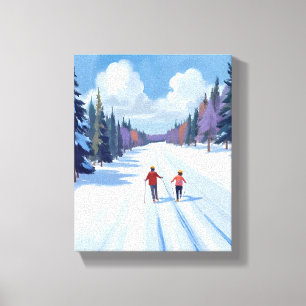 Toile Piste de ski   Ski alpin aquarelle hiver