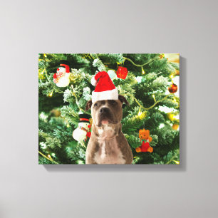 Toile Pitbull Chien Arbre de Noël Ornements Snowman