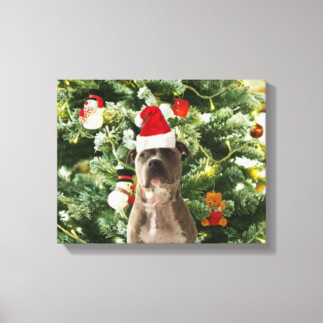 Toile Pitbull Chien Arbre de Noël Ornements Snowman (Recto)