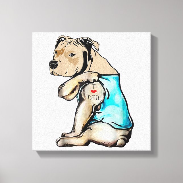 Toile Pitbull Chien I Love Papa Tattoo drôle Famille (Recto)