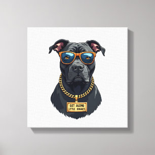 Toile Pitbull Cool Rétro en Lunettes de Soleil avec Chaî