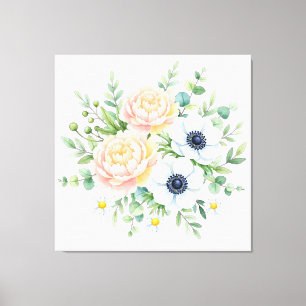 Toile Pivoine et fleur d'anémone blanche florale à l'aqu