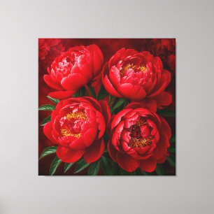 Toile Pivoines rouges sur un fond cramoisi riche