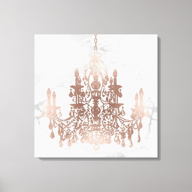 Toile PixDezines Marbre blanc Faux Rose Chandelier or (Recto)
