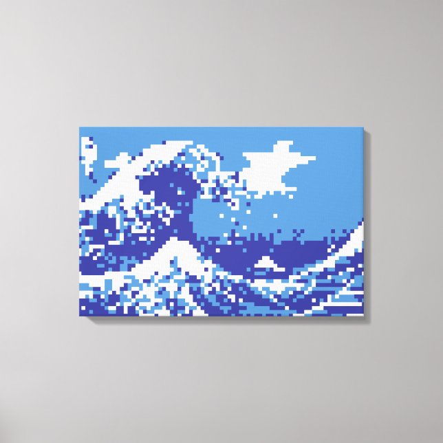 Toile Pixel Tsunami Bleu 8 Bit Pixel Art (Recto)