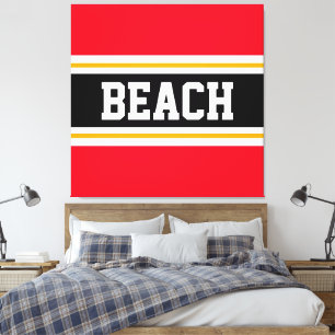 Toile PLAGE Amusante Rouge clair Noir Blanc Jaune Grande