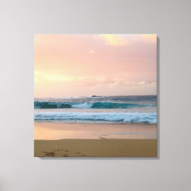 Toile Plage au coucher du soleil avec océan (Recto)