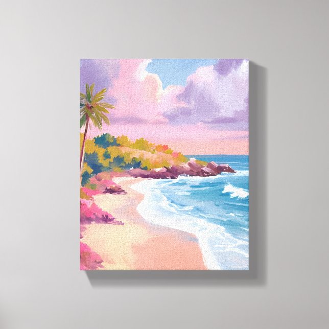 Toile Plage Blush | Peinture d'océan rose (Recto)
