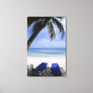 Toile Plage, chaise longue, palmier, horizon plus de