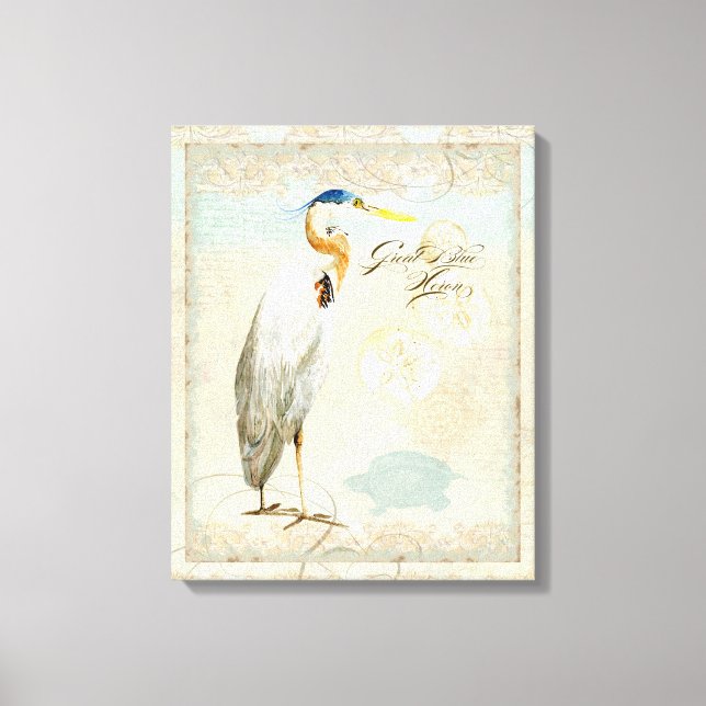 Toile Plage côtière de Great Blue Heron - Aquarelle Art (Recto)