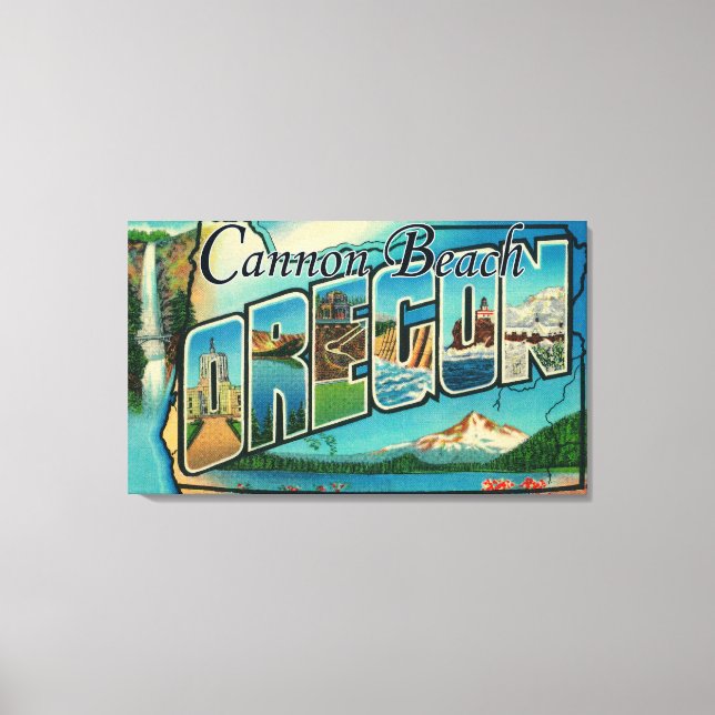 Toile Plage de Cannon, Oregon - Scènes à grandes lettres (Recto)