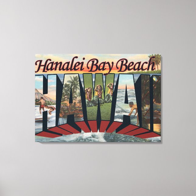 Toile Plage de Hanalei Bay, Hawaii - Scènes à grandes le (Recto)