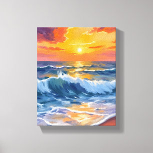Toile Plage de l'heure dorée Coucher de soleil côtier