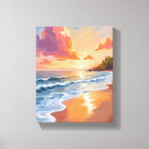 Toile Plage de l'heure dorée Coucher de soleil Peinture