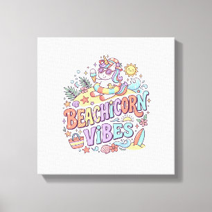 Toile Plage de Licorne Vibes Fantaisiste Fond Blanc