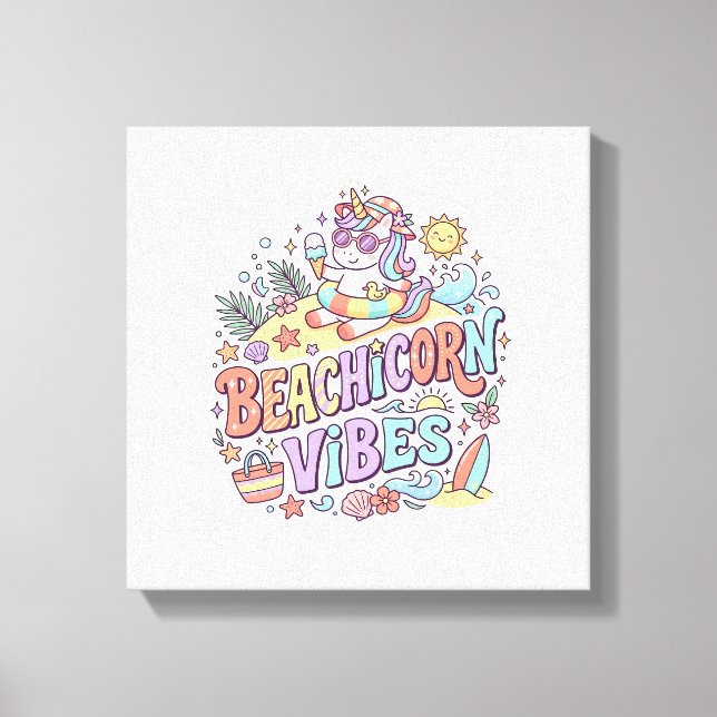 Toile Plage de Licorne Vibes Fantaisiste Fond Blanc (Recto)