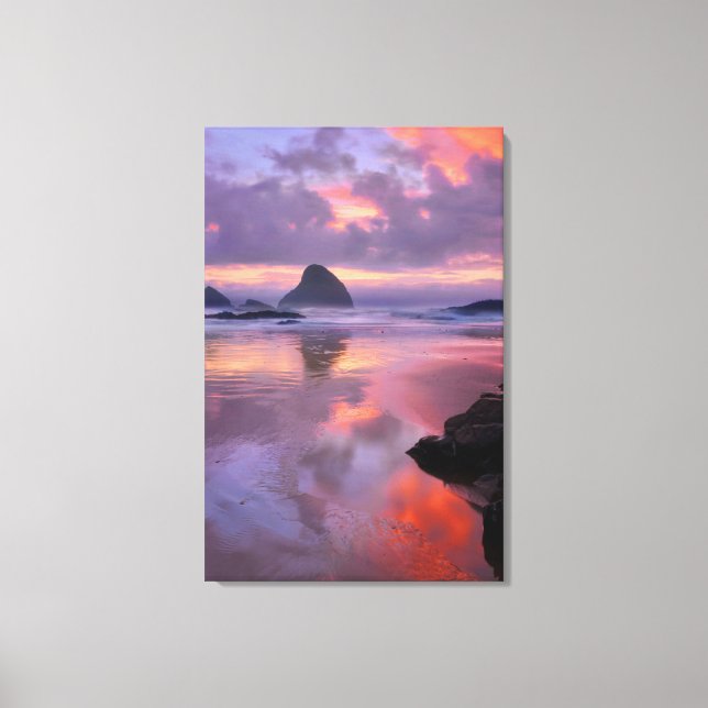 Toile Plage de l'Oregon et stacks, coucher de soleil (Recto)