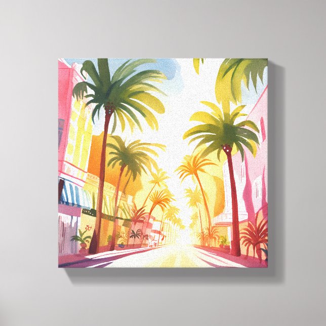 Toile Plage de Miami | Peinture à l'aquarelle colorée vi (Recto)
