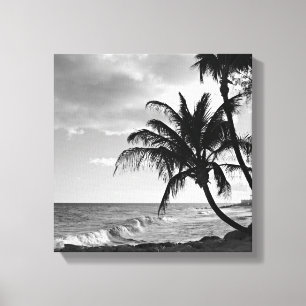 Toile Plage de Palm Tree de la Barbade noire et blanche