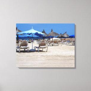 Toile Plage de sable avec chaises et parasols Mur Art