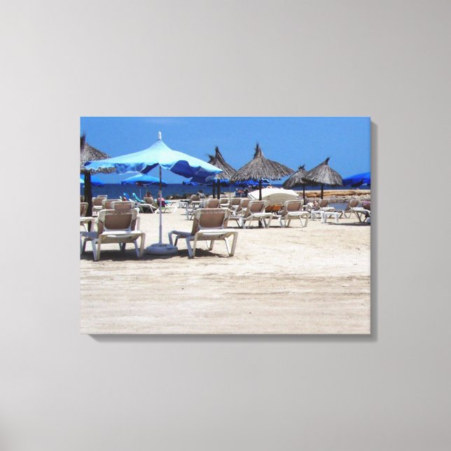 Toile Plage de sable avec chaises et parasols Mur Art (Recto)