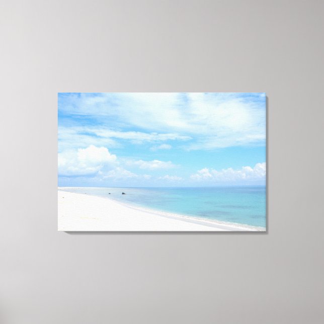 Toile Plage de sable blanc ensoleillée paysage marin pho (Recto)