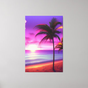 Toile Plage des palmiers des Caraïbes
