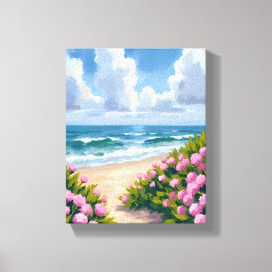Toile Plage en fleurs Hydrangea rose bord de mer