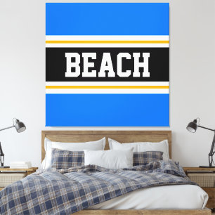 Toile PLAGE Fun Bleu Bleu Bleu Noir Blanc Jaune Grandes