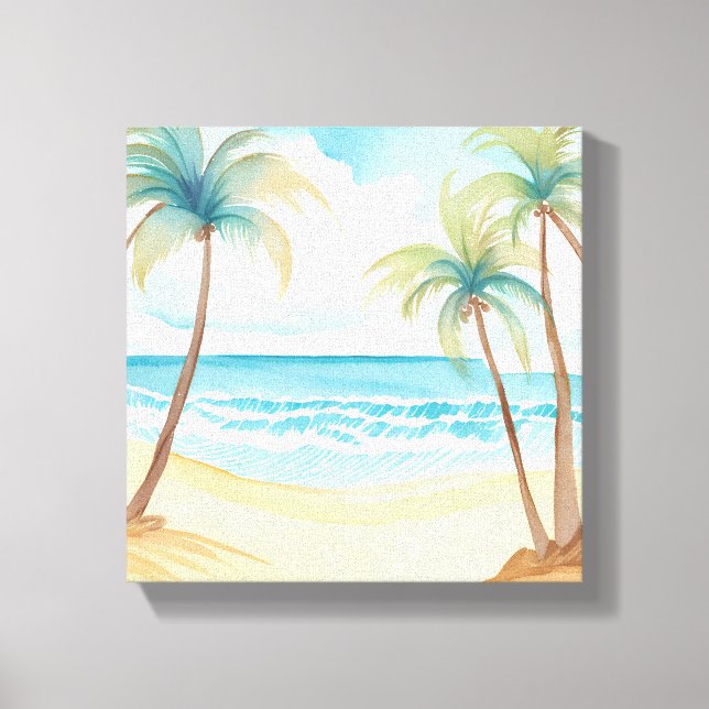 Toile Plage Hawaïenne | Aquarelle Tropicale Arbre Palm (Recto)