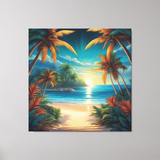 Toile Plage tropicale avec palmiers (Recto)
