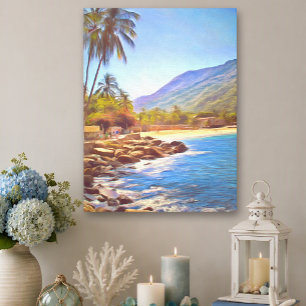 Toile Plage tropicale de Yelapa au Mexique Palmiers 761