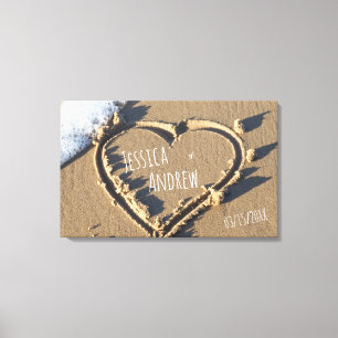 Toile Plage tropicale Noms personnalisés Coeur dans le s