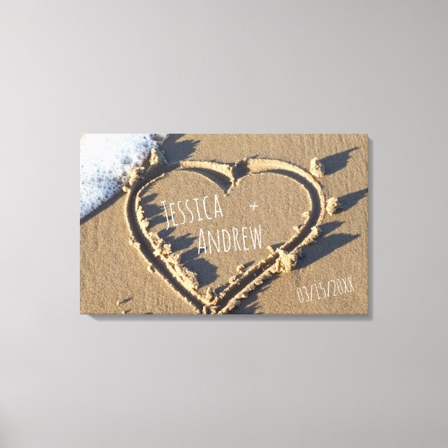 Toile Plage Tropicale Noms Personnalisés Cœur dans le Sa (Recto)