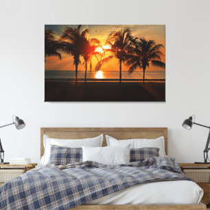 Toile Plage tropicale Palmiers Golden Sunset