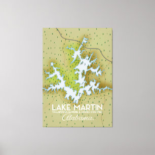 Toile Plan de l'affiche de voyage du lac Martin Alabama.