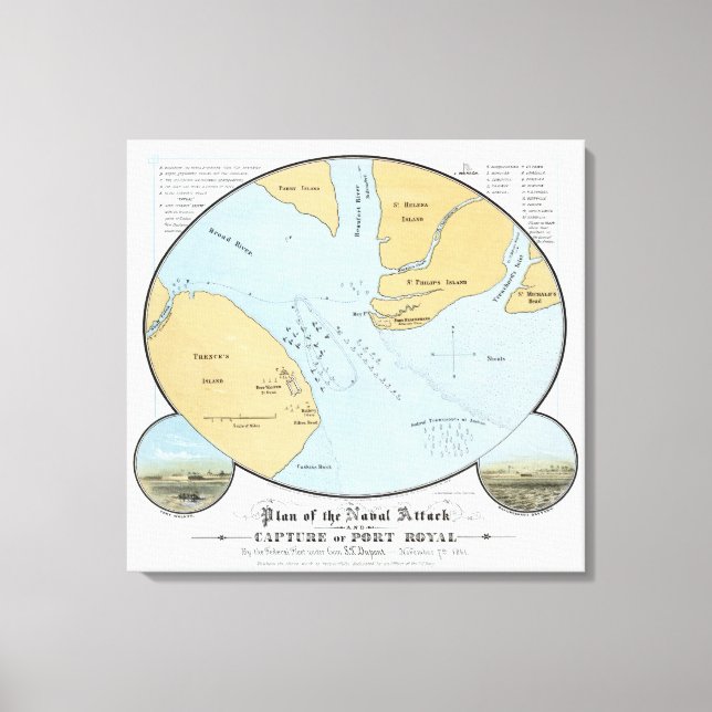 Toile Plan de l'attaque navale et capture de Port-Royal (Recto)