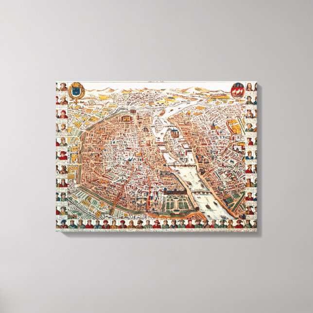 Toile Plan de Paris bordé par une chronologie (Recto)