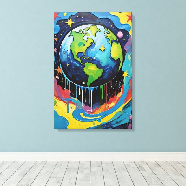 Toile Planète Terre goutte de peinture (Insitu (Plancher de Bois))